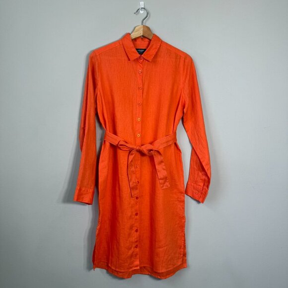 NWOT 100% Linen Button Up Shirt Dress Free Line Athens Women's Small Orange Chic - Picture 2 of 13